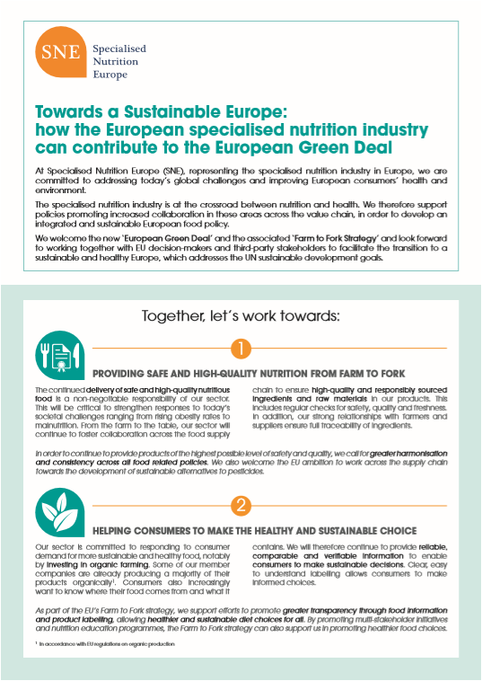 The specialised nutrition industry presents its vision for a Sustainable Europe