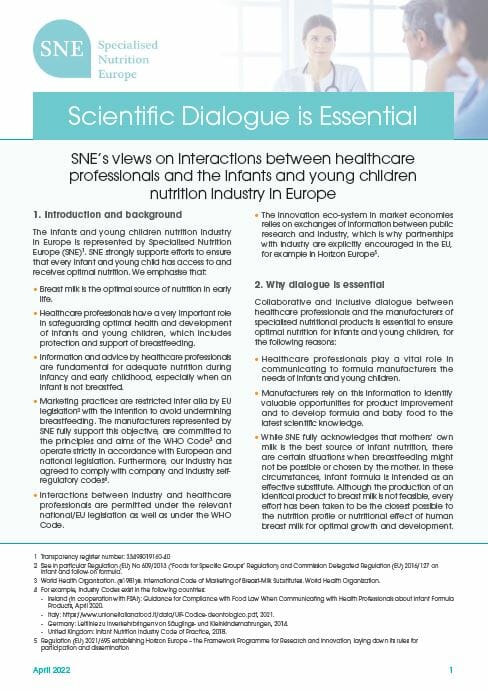 Scientific dialogue is essential: SNE’s views on interactions between the infant nutrition industry and healhcare professionals