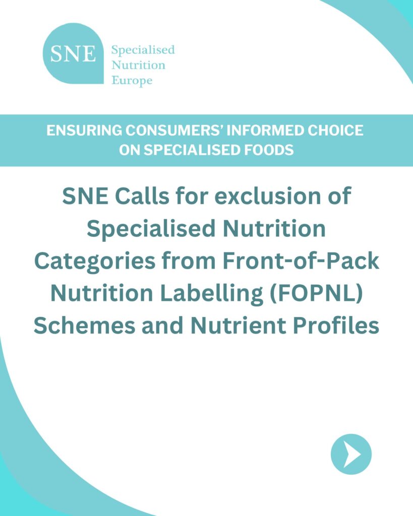 SNE calls for exclusion of specialised nutrition categories   from front-of-pack nutrition labelling (FOPNL) schemes and nutrient profiles